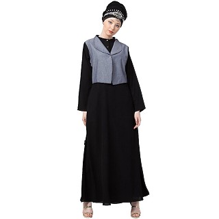 Executive abaya with attached jacket- Grey-Black